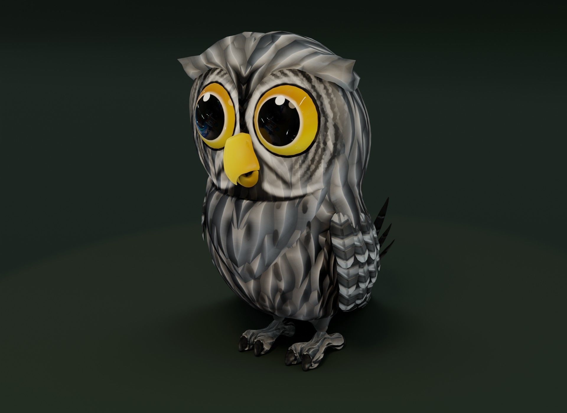 Cartoon Grey Owl Rigged 3D Model Low-poly 3D model_20