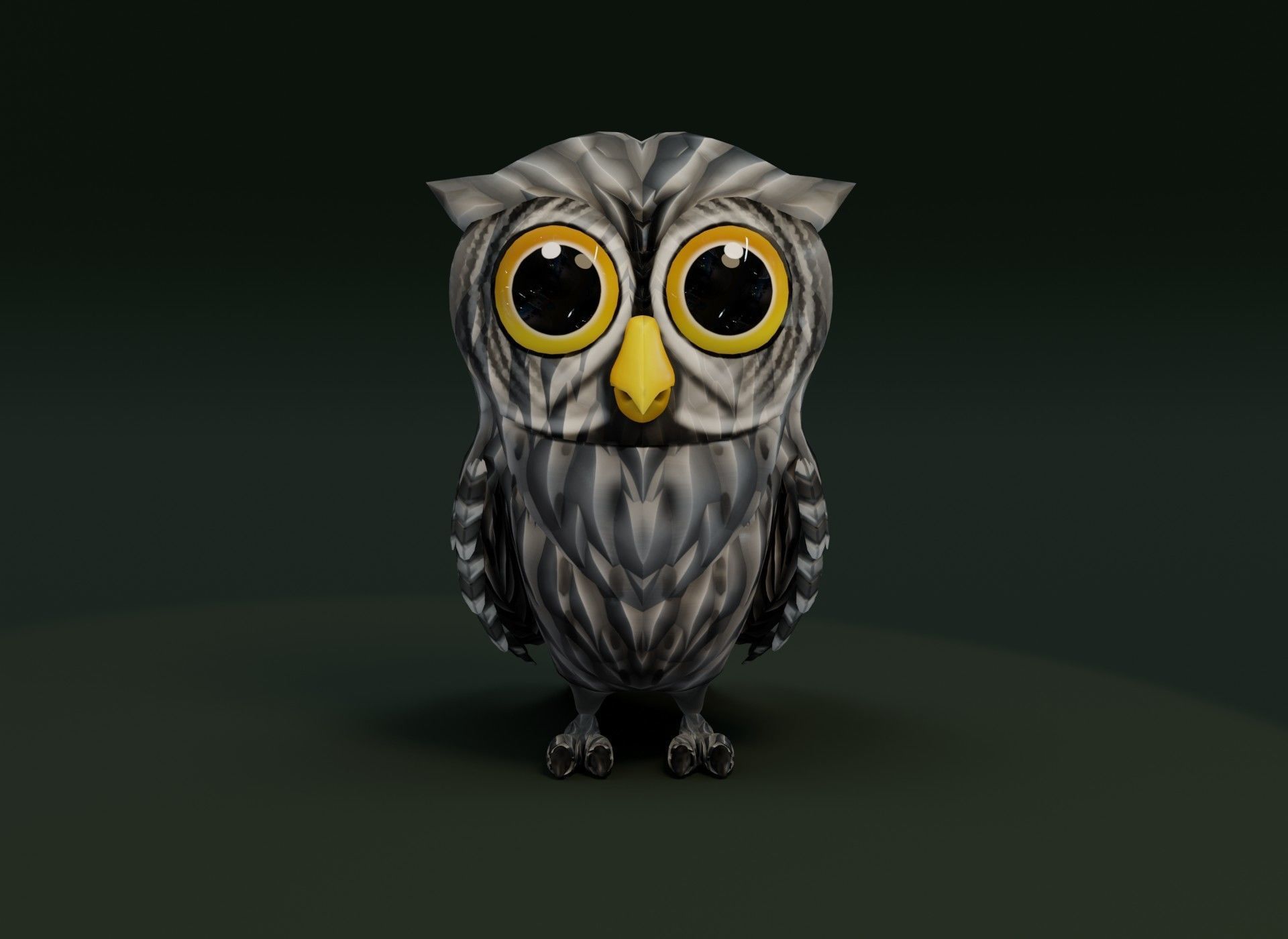 Cartoon Grey Owl Rigged 3D Model Low-poly 3D model_14