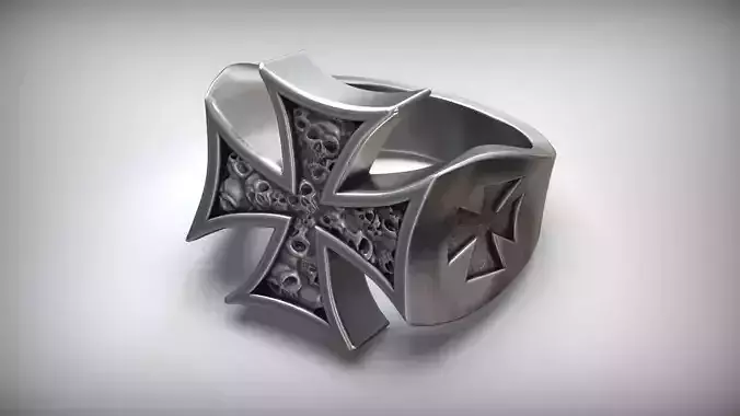 Maltese Cross Skull Heraldic Symbol Ring Knights Hospitaller 3D print model