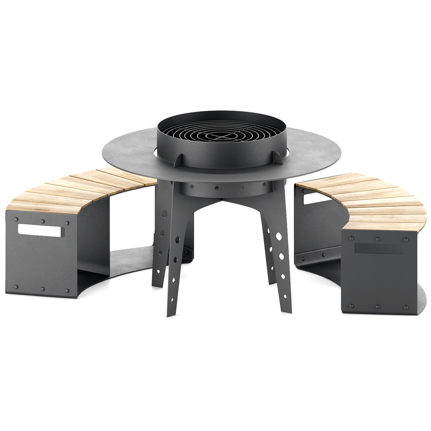 Hearth bbq table with bench and fire pit 3D model_5