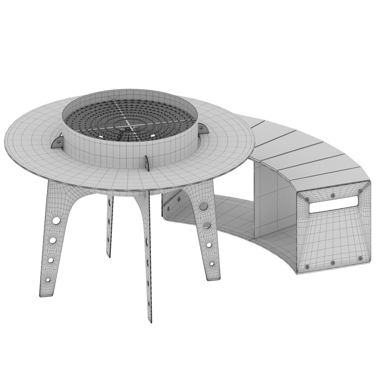Hearth bbq table with bench and fire pit 3D model_9