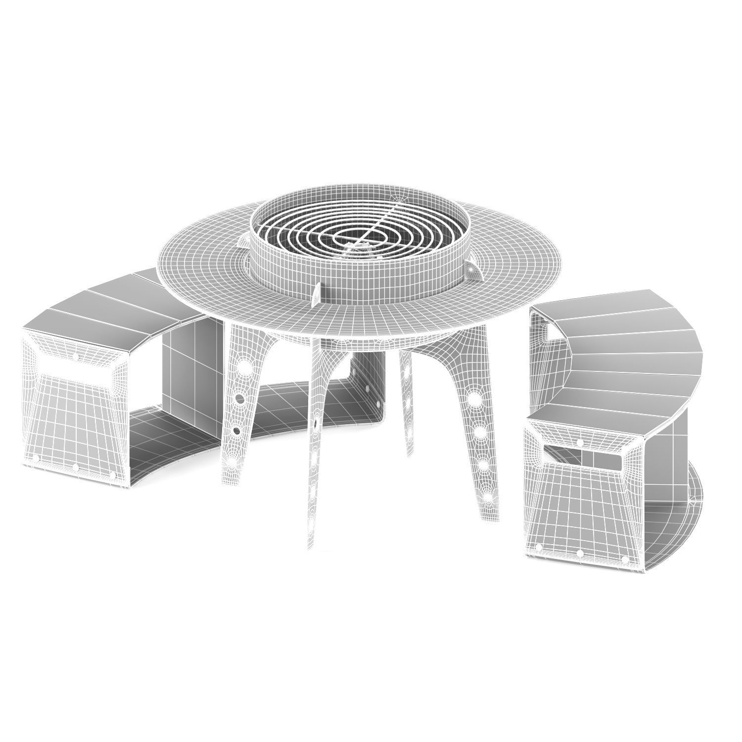 Hearth bbq table with bench and fire pit 3D model_7
