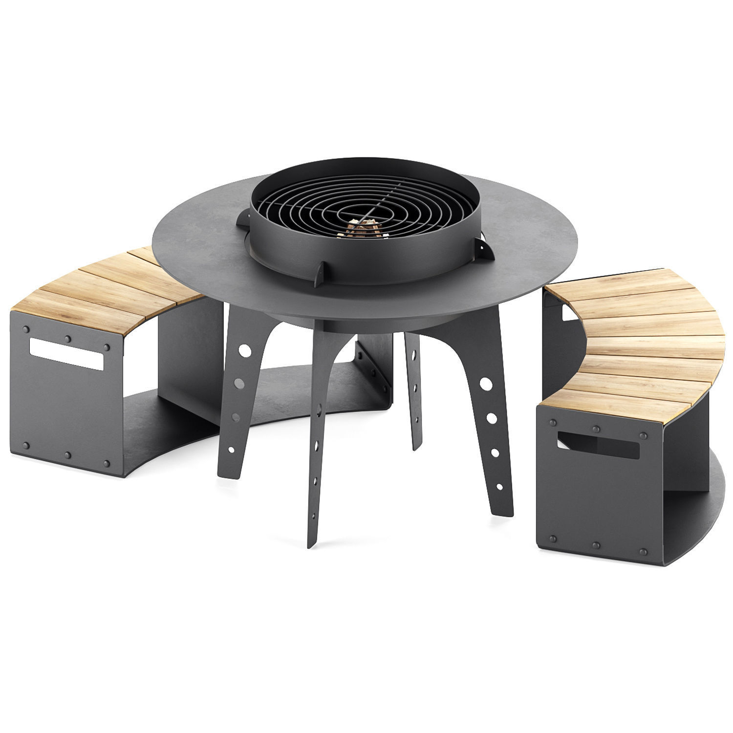 Hearth bbq table with bench and fire pit 3D model_4