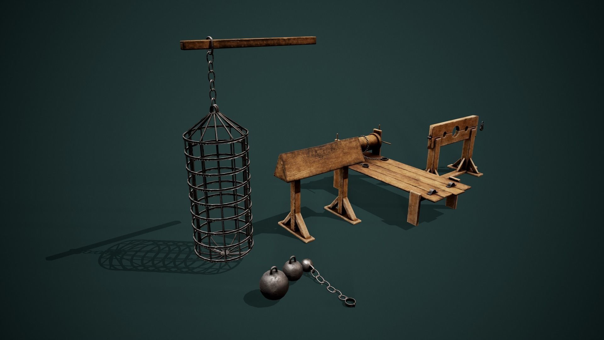 3d Model Medieval Dungeon Torture Devices Stocks Rack Pbr Low Poly