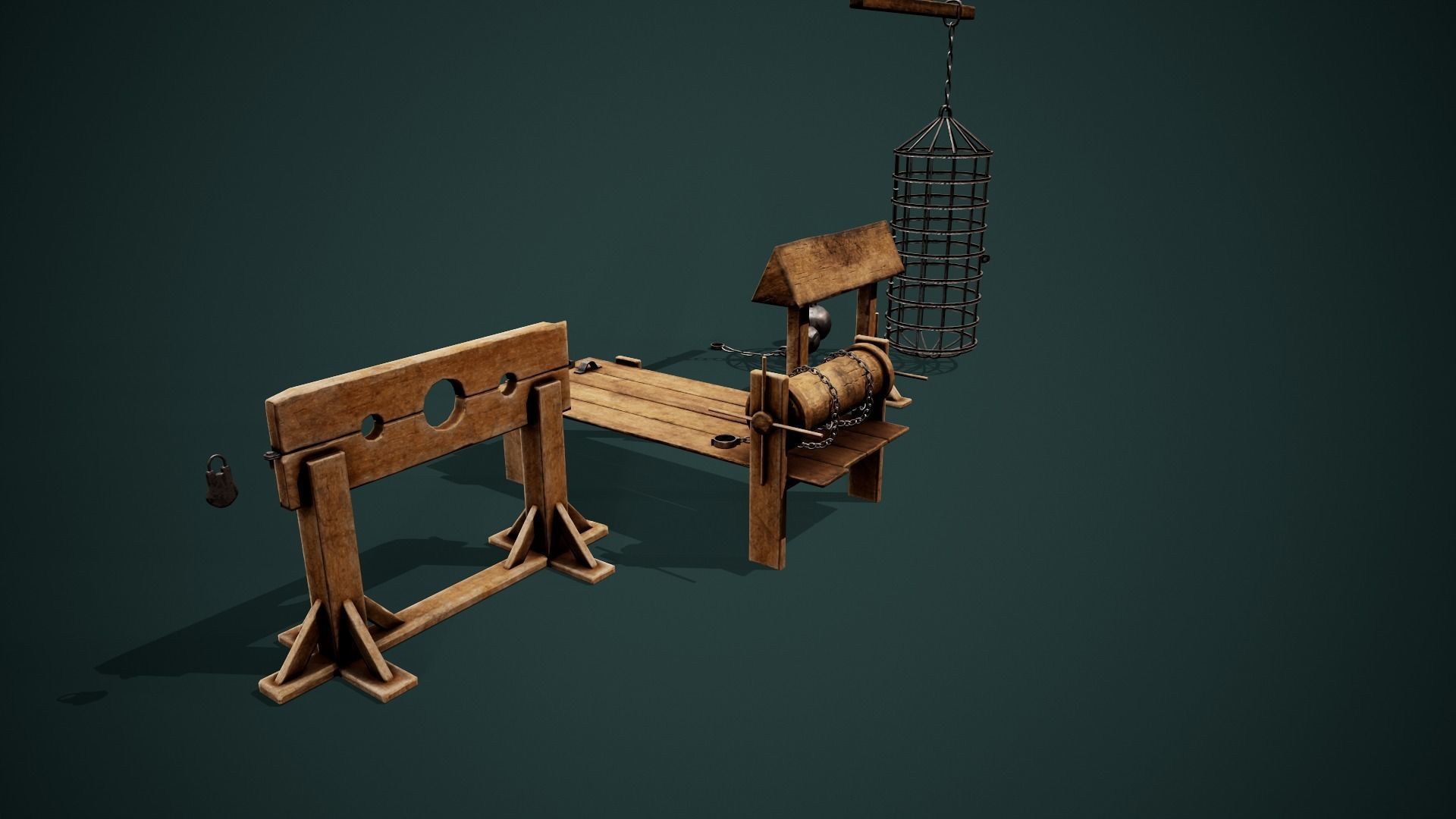 Medieval dungeon torture devices - Stocks - Rack PBR Low poly Low-poly 3D model_11