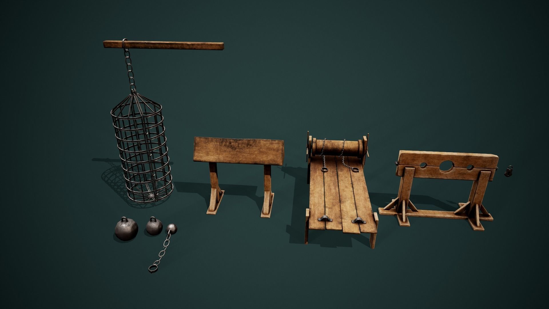 Medieval dungeon torture devices - Stocks - Rack PBR Low poly Low-poly 3D model_6