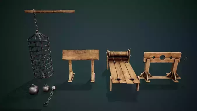 Medieval dungeon torture devices - Stocks - Rack PBR Low poly Low-poly 3D model