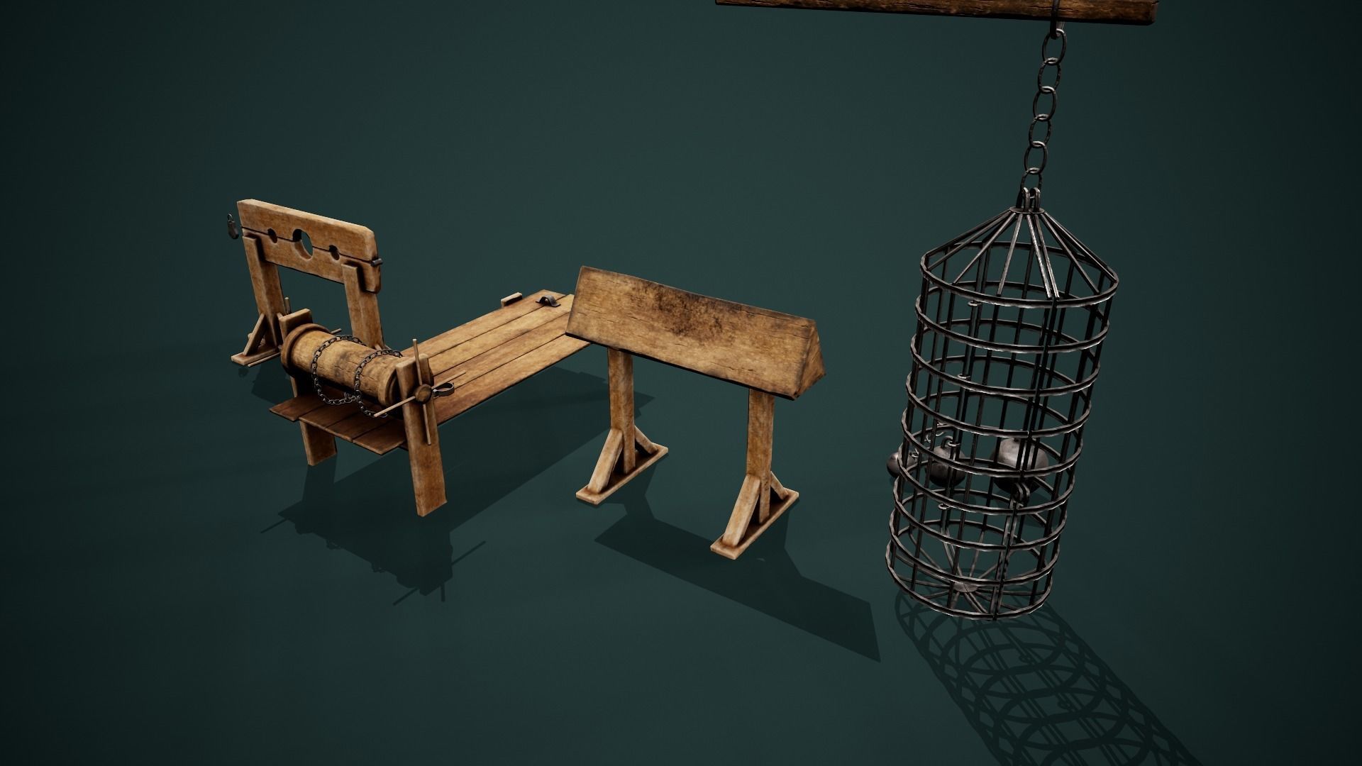 Medieval dungeon torture devices - Stocks - Rack PBR Low poly Low-poly 3D model_9