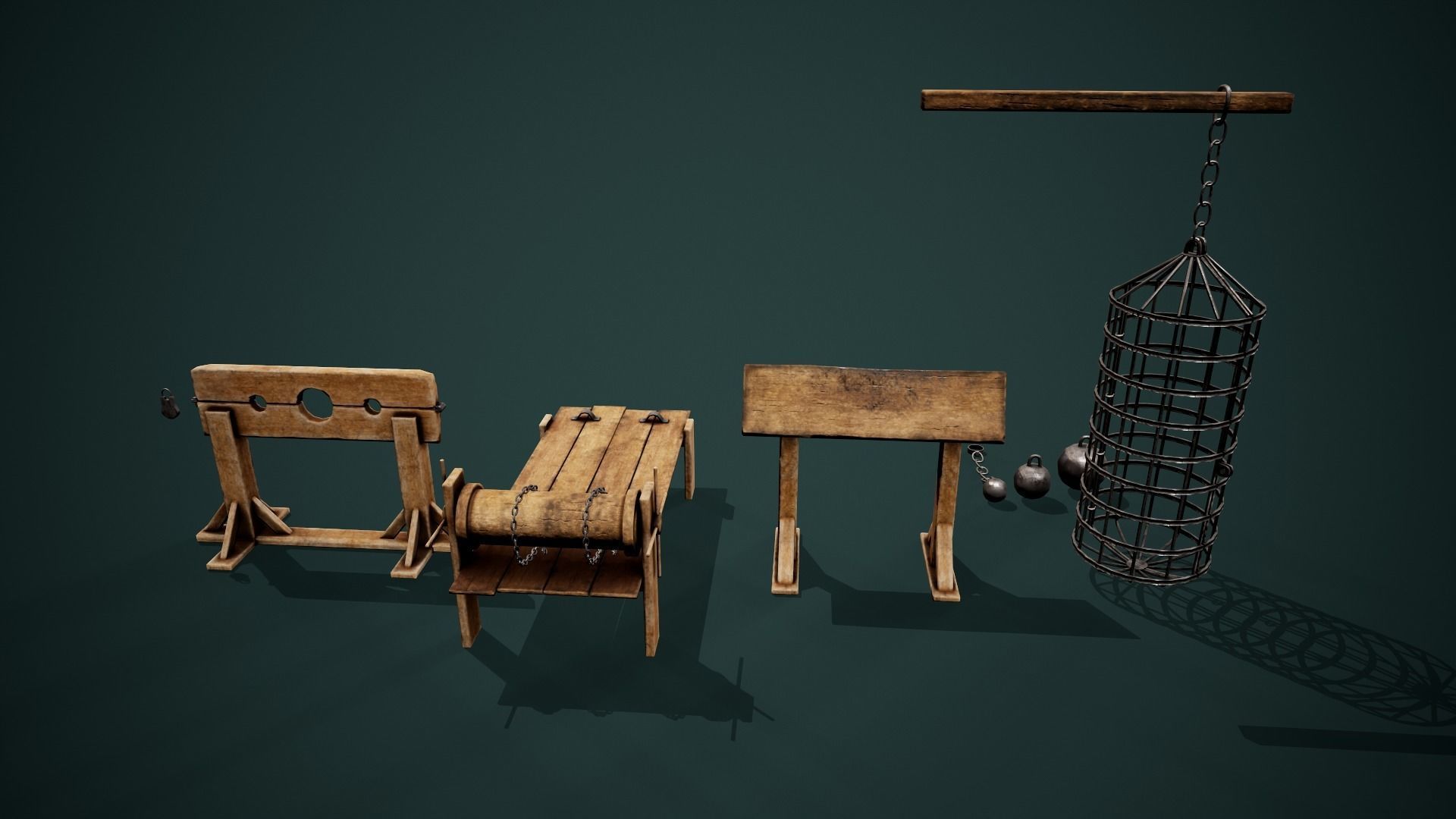 Medieval dungeon torture devices - Stocks - Rack PBR Low poly Low-poly 3D model_10