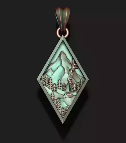 Mountain village art pendant  3D print model