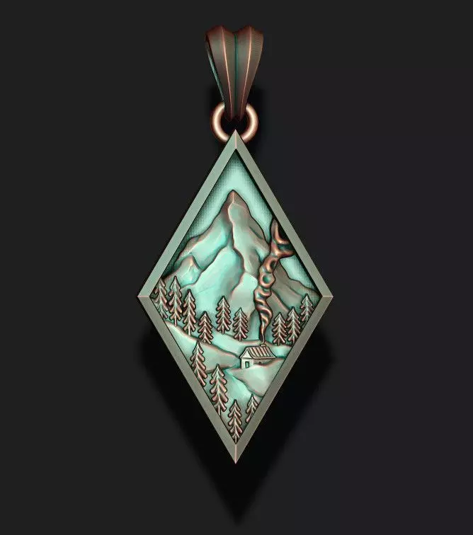 Mountain village art pendant  3D print model_0