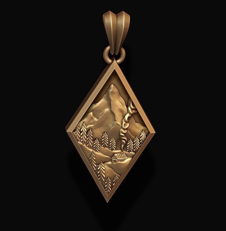 Mountain village art pendant  3D print model_5