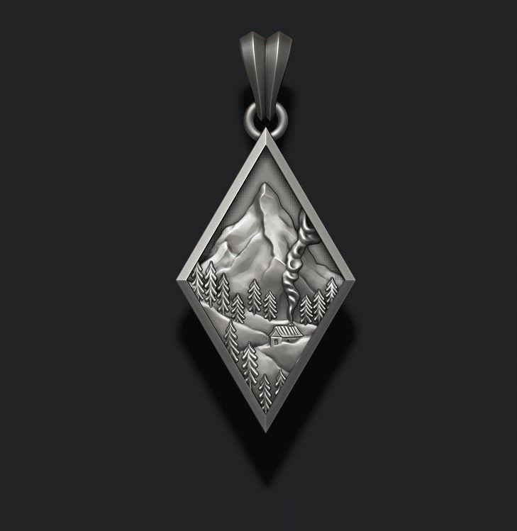 Mountain village art pendant  3D print model_6