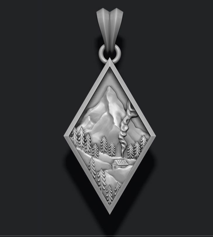 Mountain village art pendant  3D print model_2
