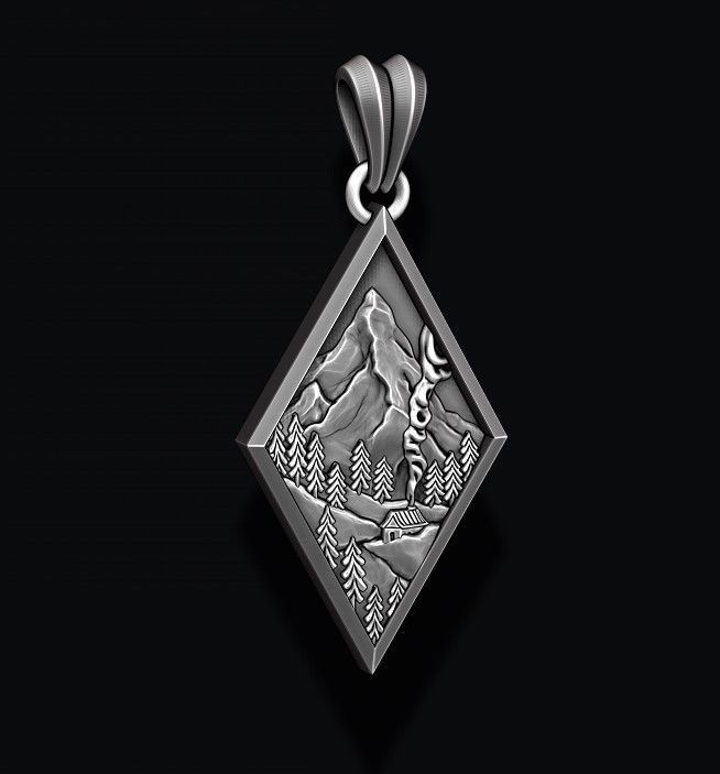 Mountain village art pendant  3D print model_7