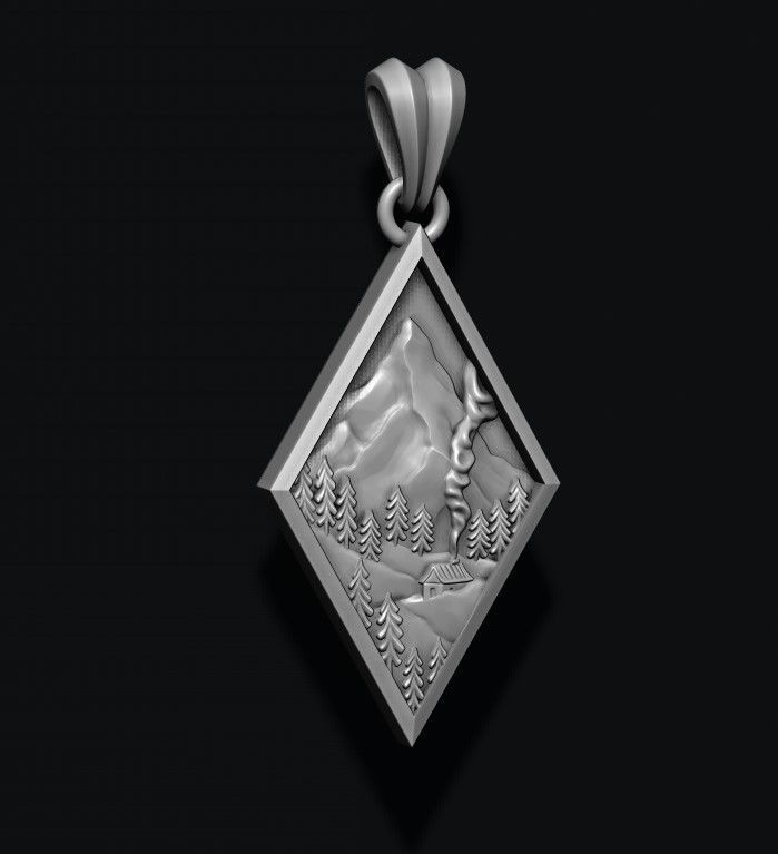 Mountain village art pendant  3D print model_1