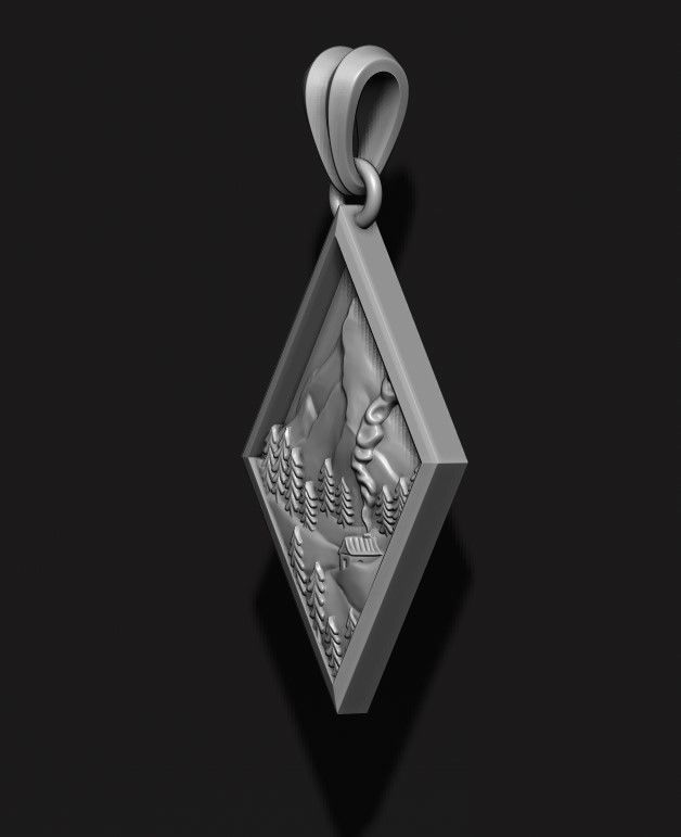 Mountain village art pendant  3D print model_3