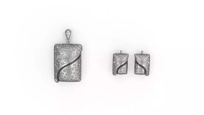 Ultra Vision Rectangle Pendant and Earring Set  3D print model