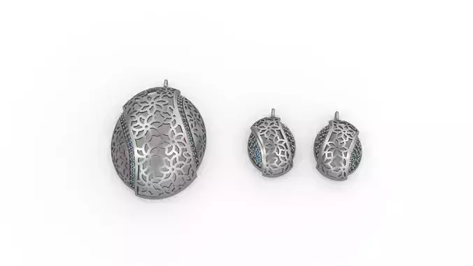 Ultra Vision Oval Egg Earring and Pendant Set  3D print model
