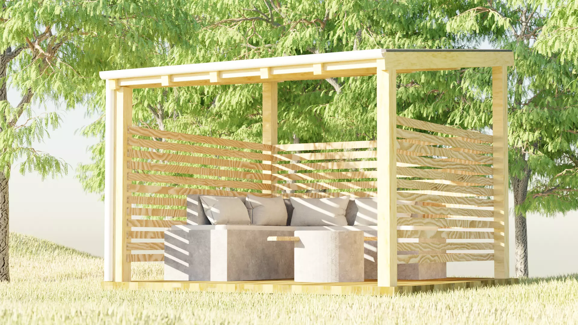 Outdoor seating scene Free 3D model_0