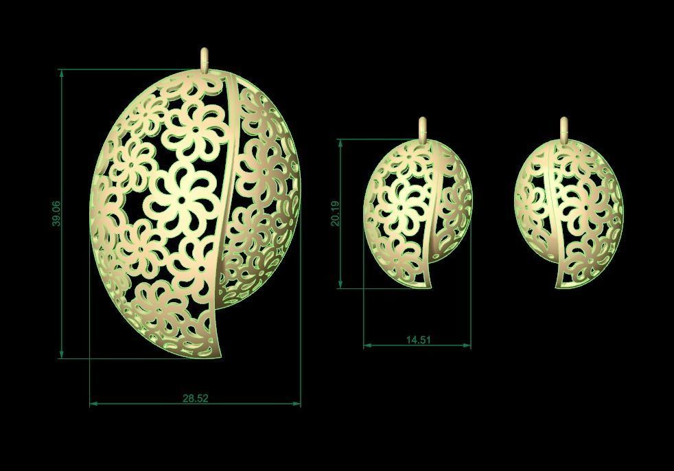 Ultra Vision Flower Leaf Earring and Pendant Set 3D print model_1