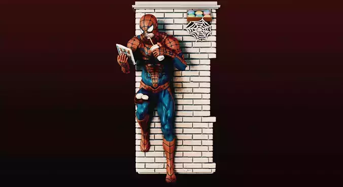 spiderman-comic 3D print model spider man hanging from brick wall