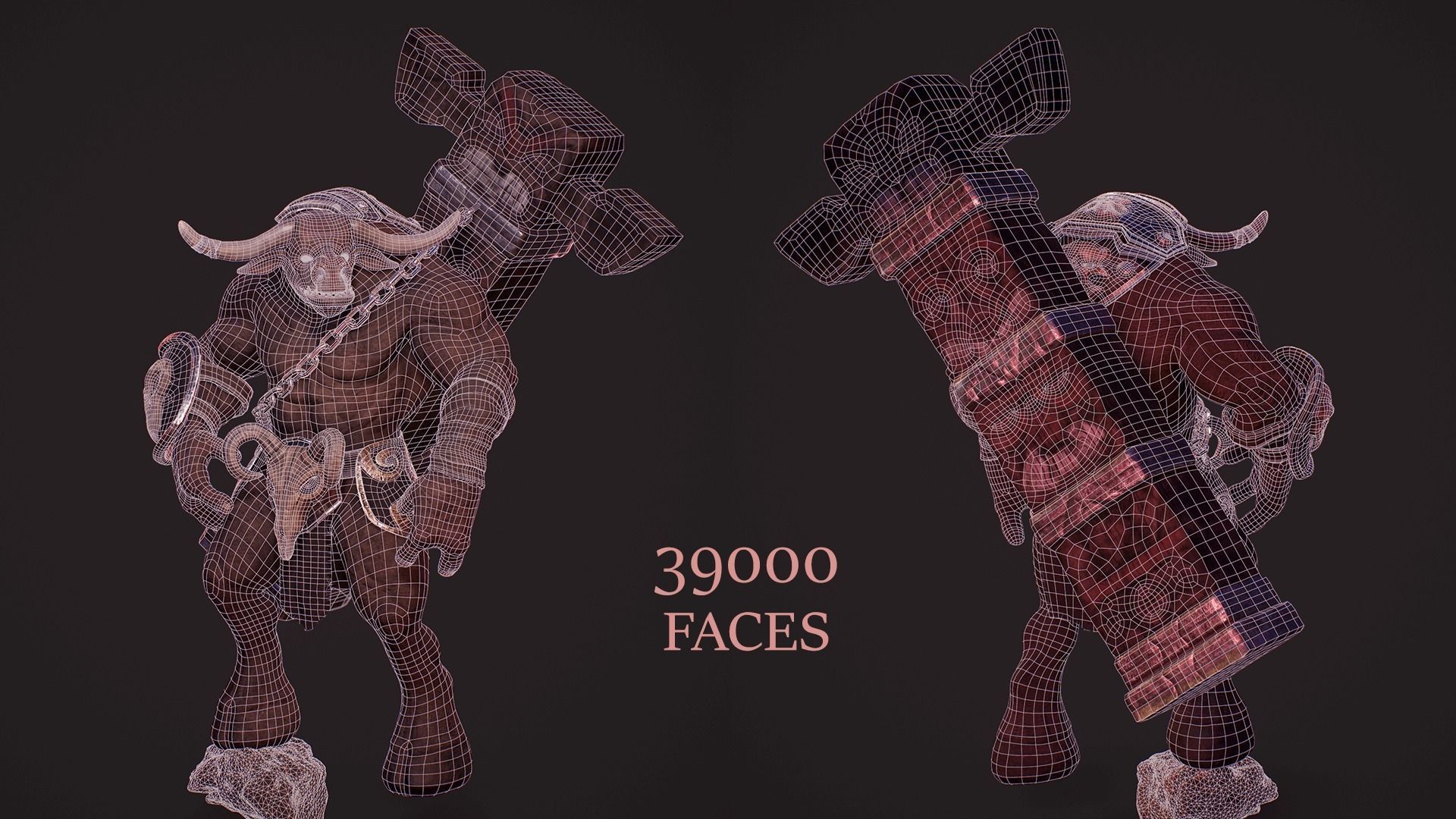 Modular Tauren Minotaur Monster Knight Warrior MMO RPG Low-poly 3D model_7