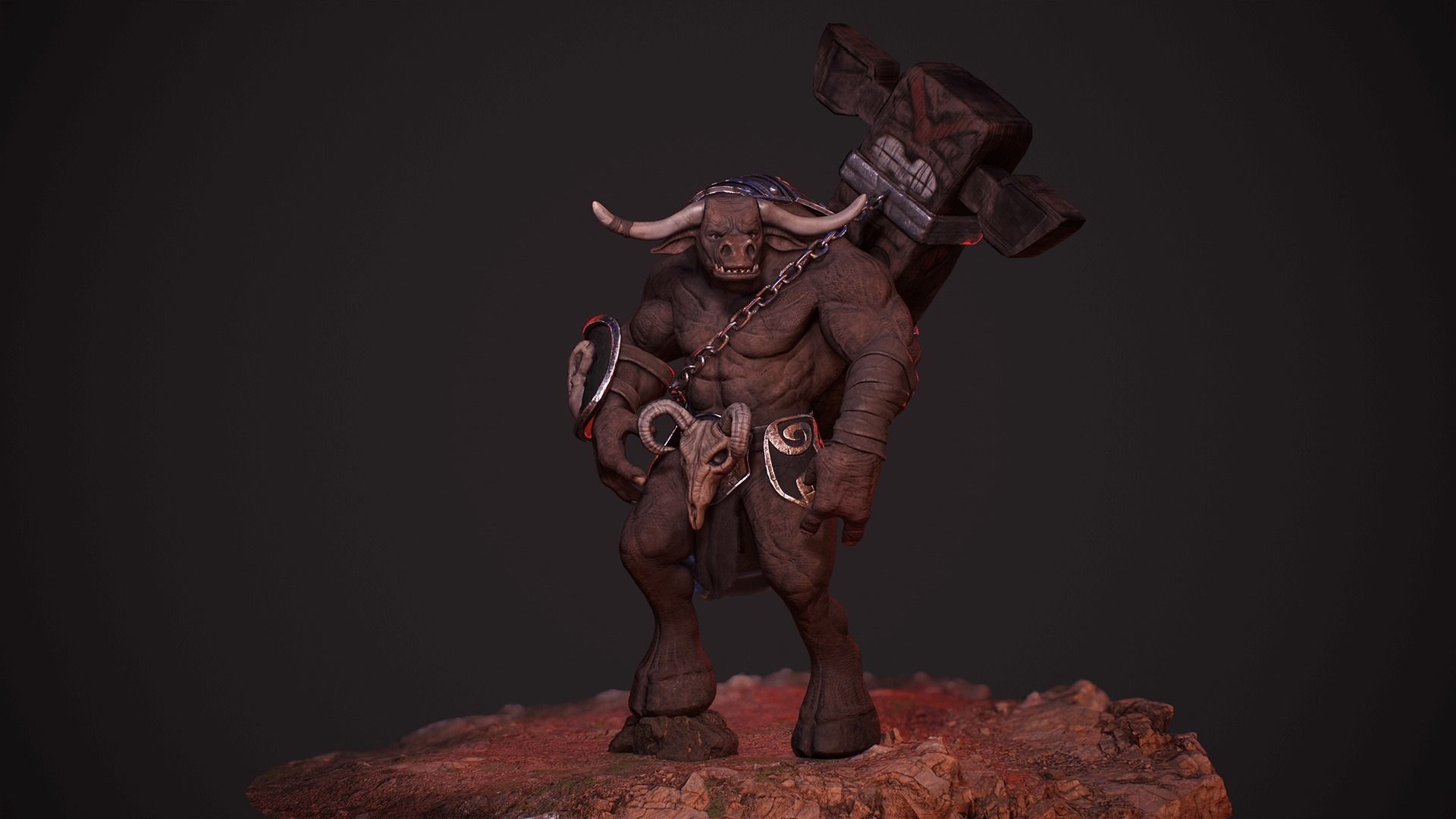 Modular Tauren Minotaur Monster Knight Warrior MMO RPG Low-poly 3D model_4
