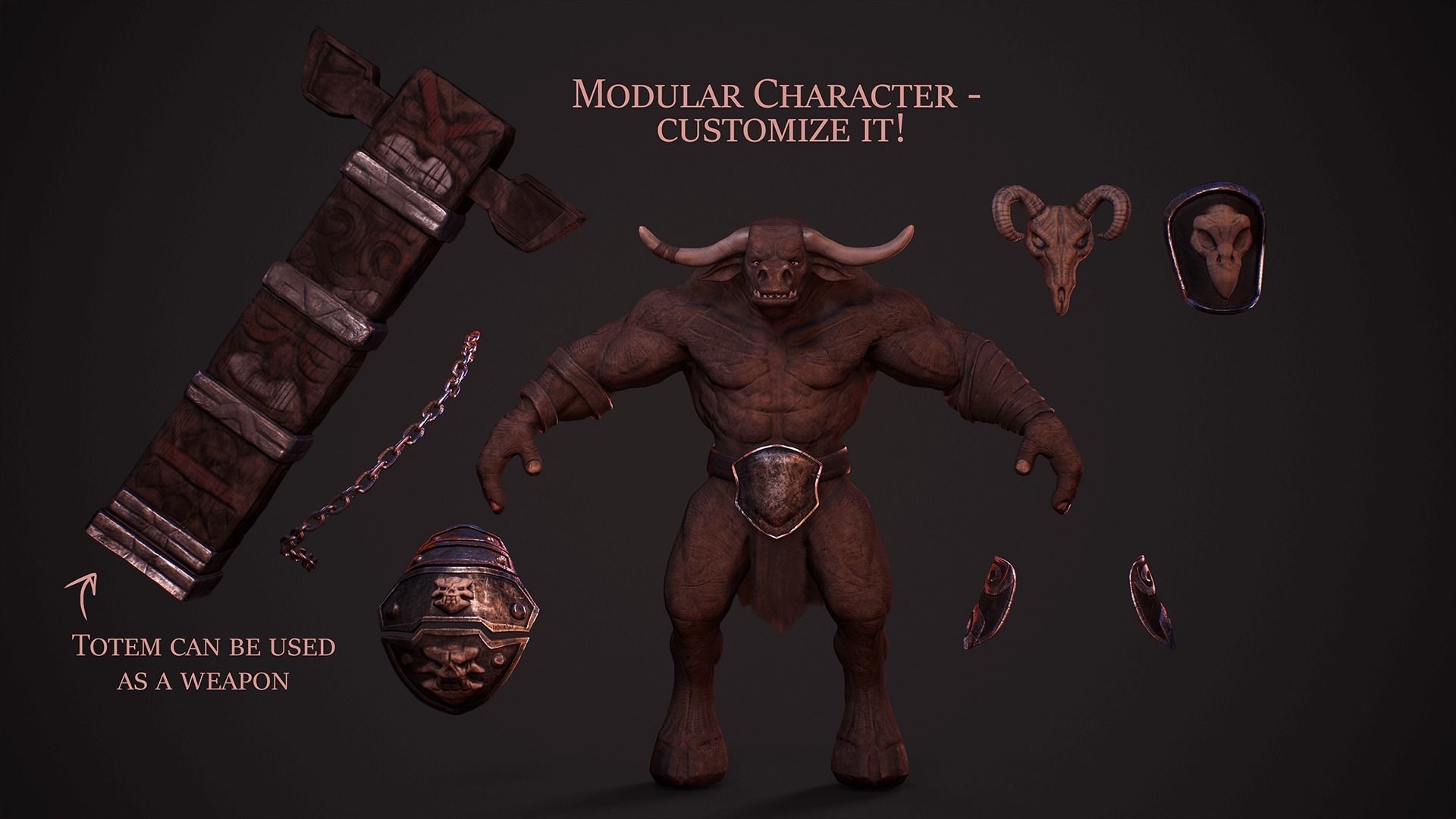 Modular Tauren Minotaur Monster Knight Warrior MMO RPG Low-poly 3D model_5