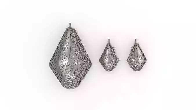 Ultra Vision Flower Drop Women Pendant and Earring Set 3D print model