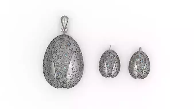 Ultra Vision Oval Egg Earring and Pendant Set 