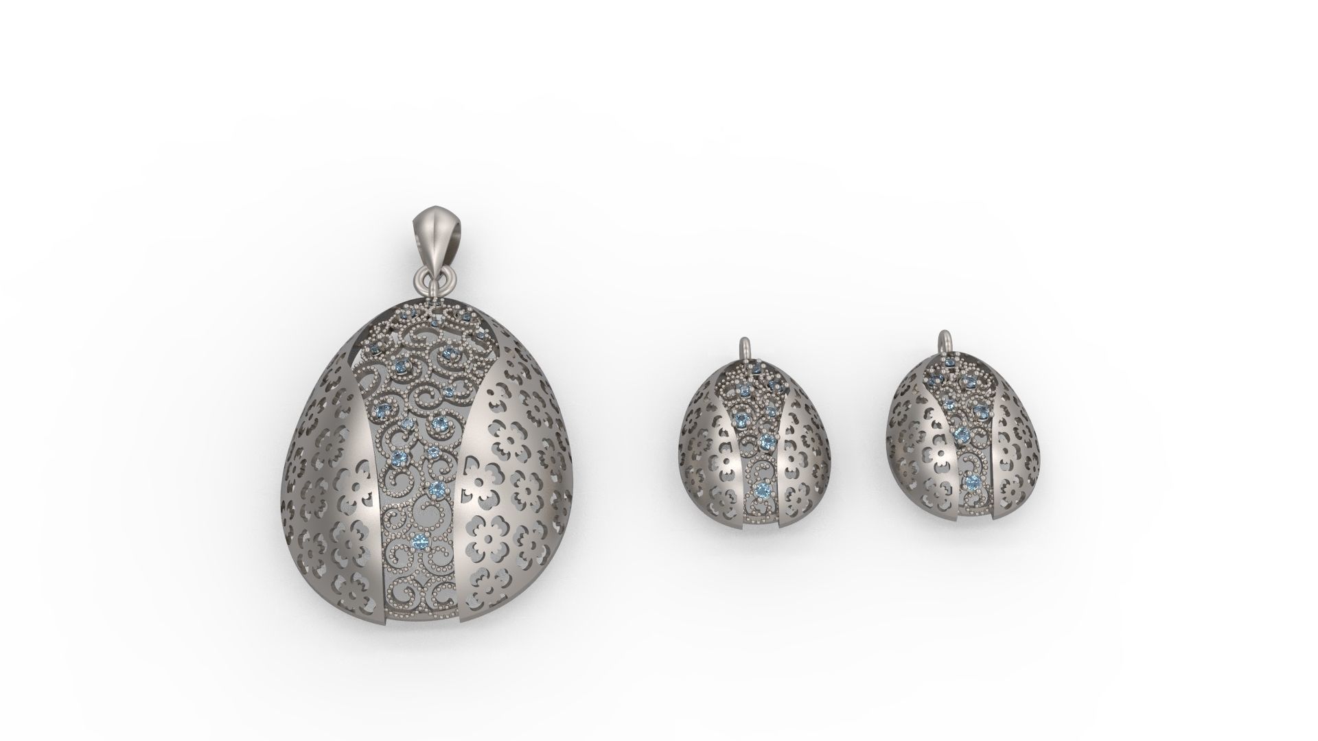Ultra Vision Oval Egg Earring and Pendant Set  3D print model_7