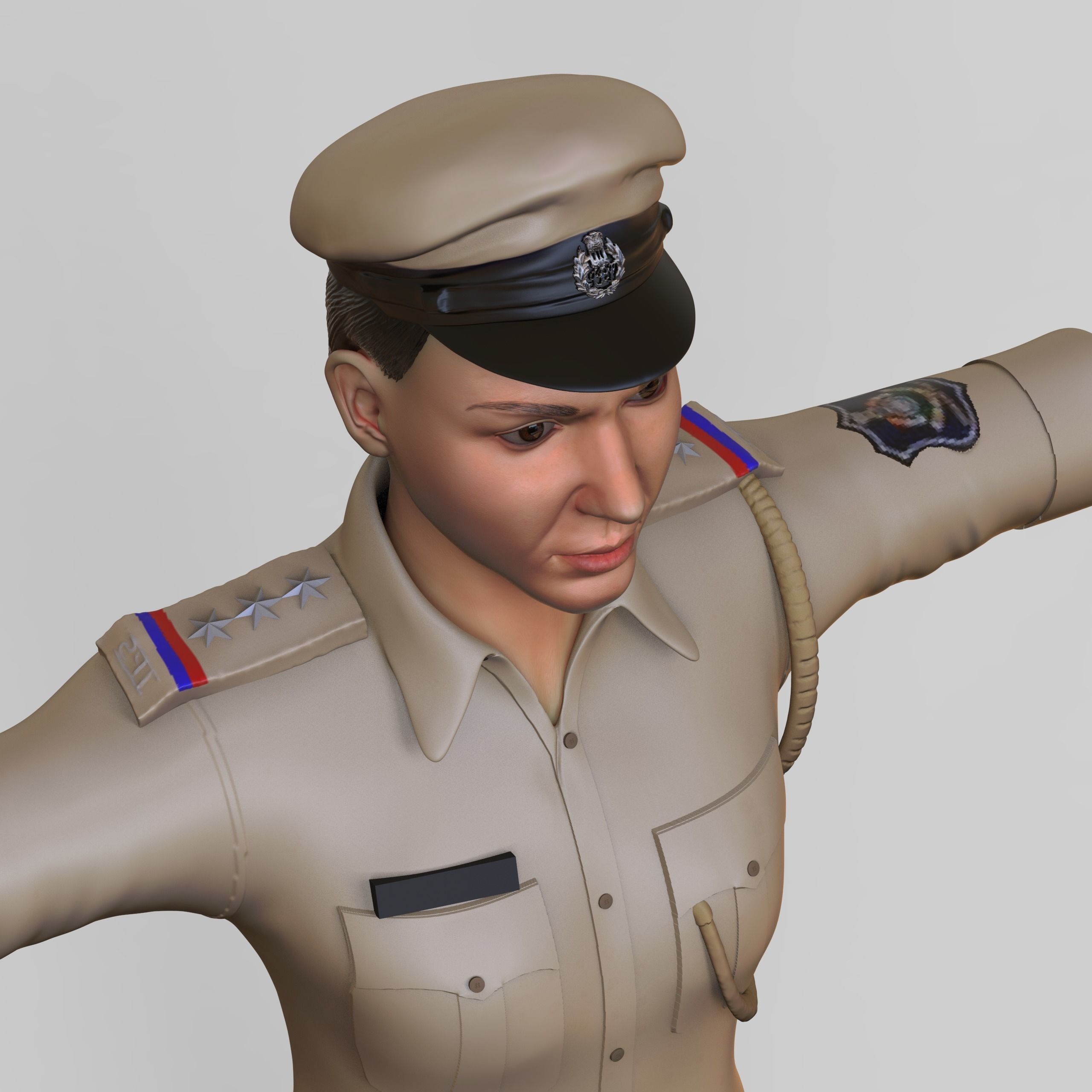 Police female Indian character Rigged Low-poly 3D model_1