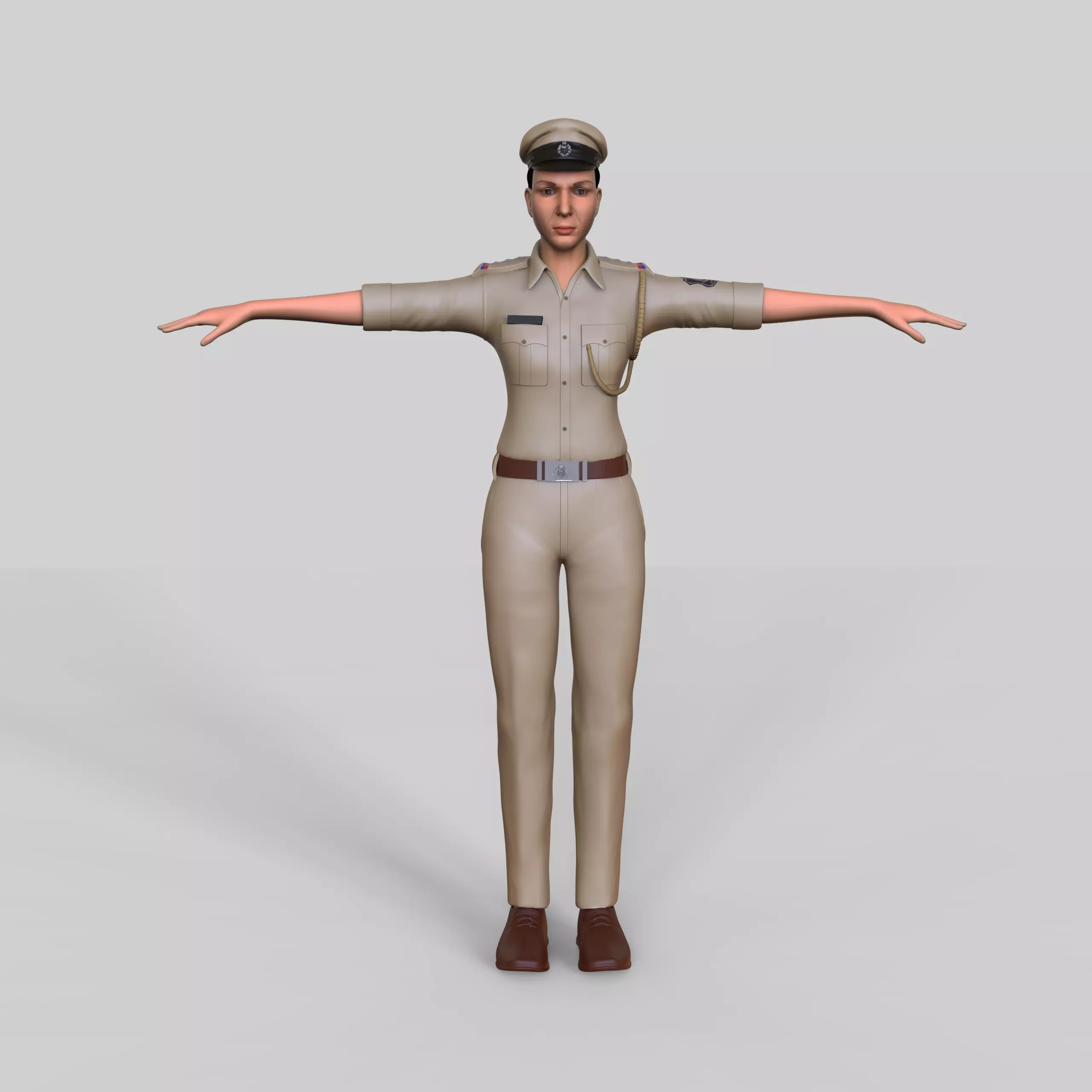 Police female Indian character Rigged Low-poly 3D model_0