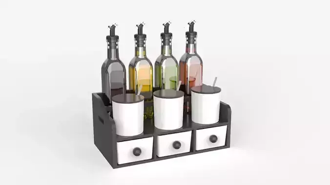 Condiment Set wine rack with four bottles