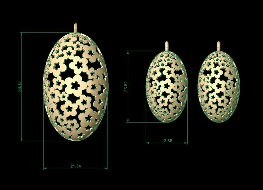 Ultra Vision Oval Egg Earring and Pendant Set  3D print model_1