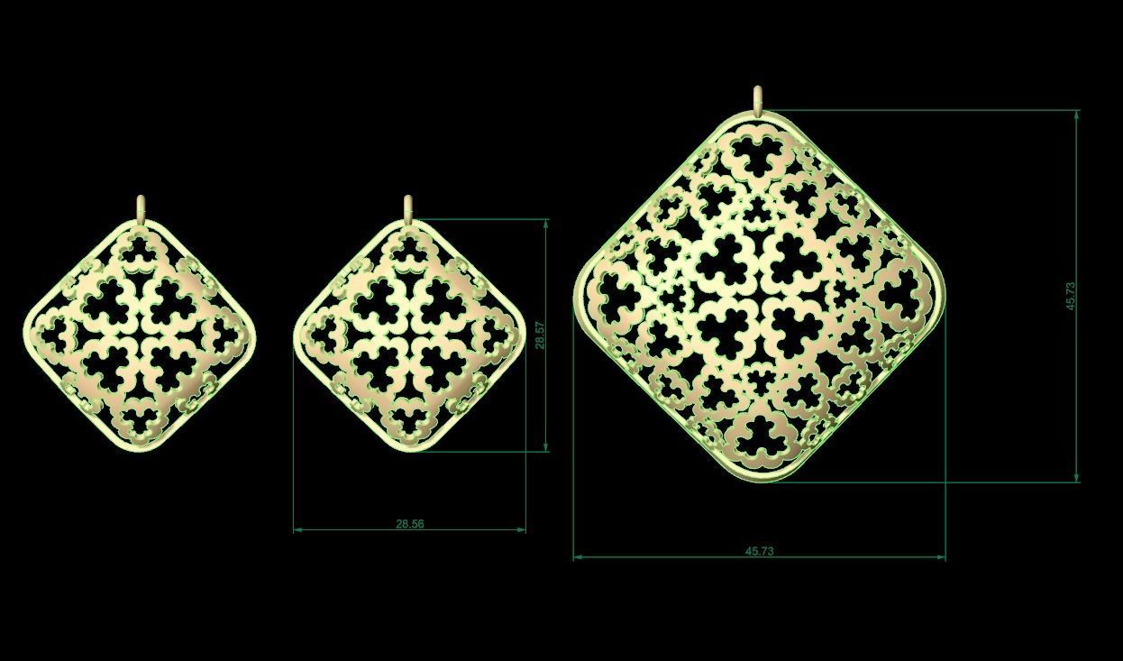 Ultra Vision Square Earrings and Pendant Set 3D print model_1