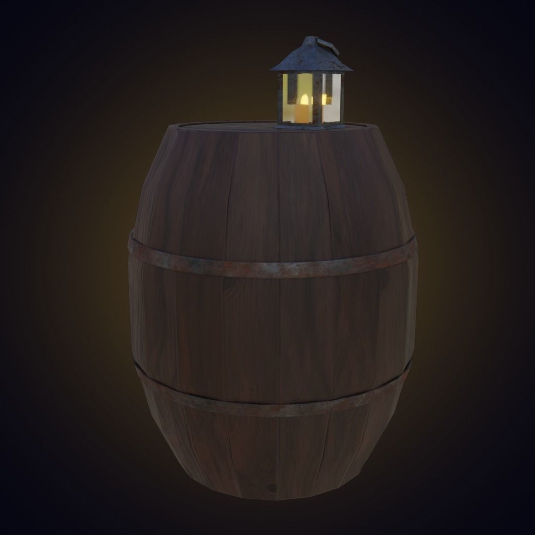 Old barrel with rusted lantern PBR low-poly game-ready Low-poly 3D model_2