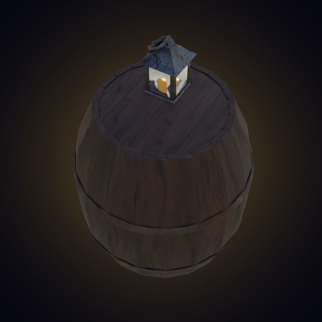 Old barrel with rusted lantern PBR low-poly game-ready Low-poly 3D model_3