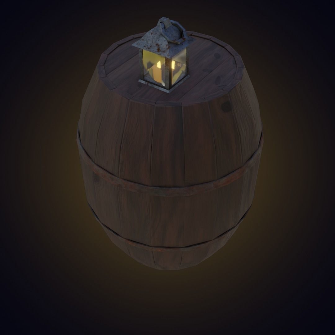 Old barrel with rusted lantern PBR low-poly game-ready Low-poly 3D model_5