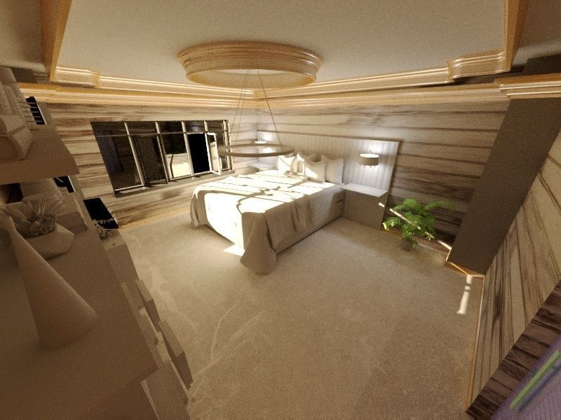 bedroom with wooden walls and ceiling 3D model_3