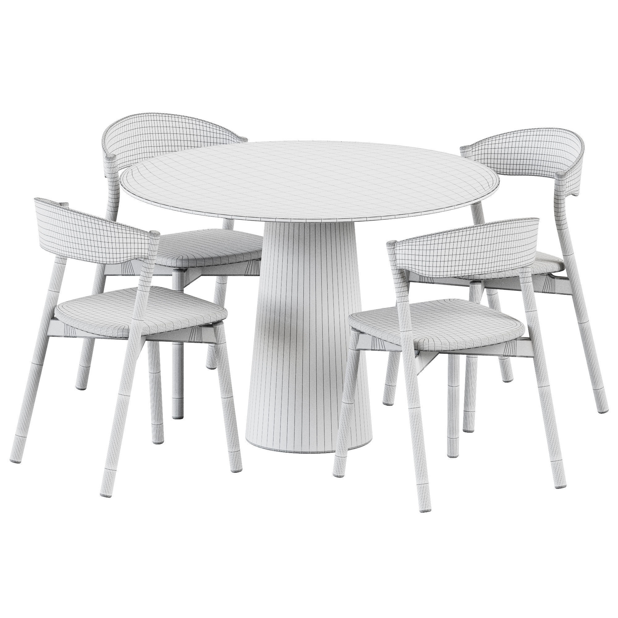 Table POV D110 by Ton and Wooden Chair Tube by Miniforms 3D model_1