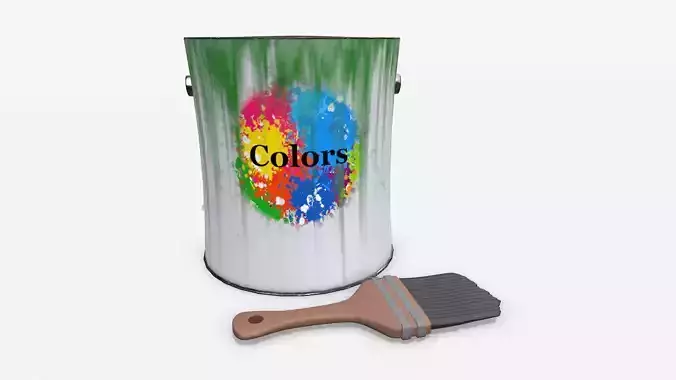 Cartoon Paint Can and Brush  3D model