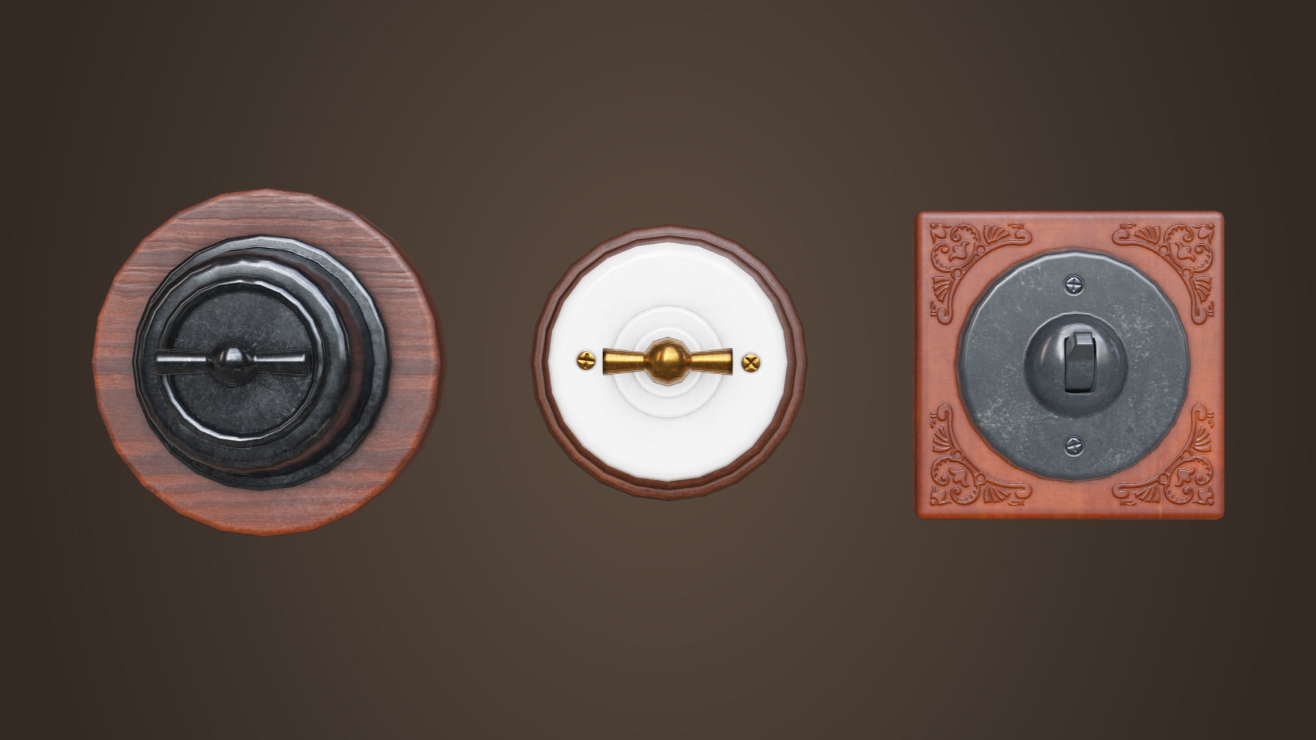 Vintage light switches Model set Low-poly 3D model_4