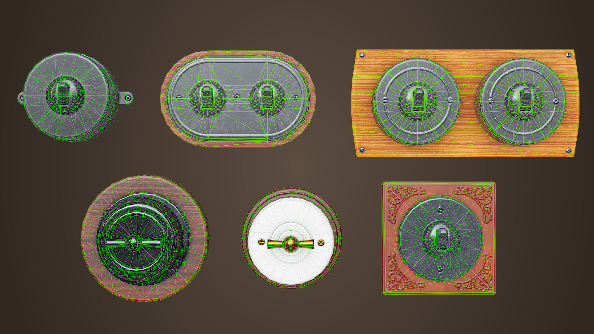 Vintage light switches Model set Low-poly 3D model_14