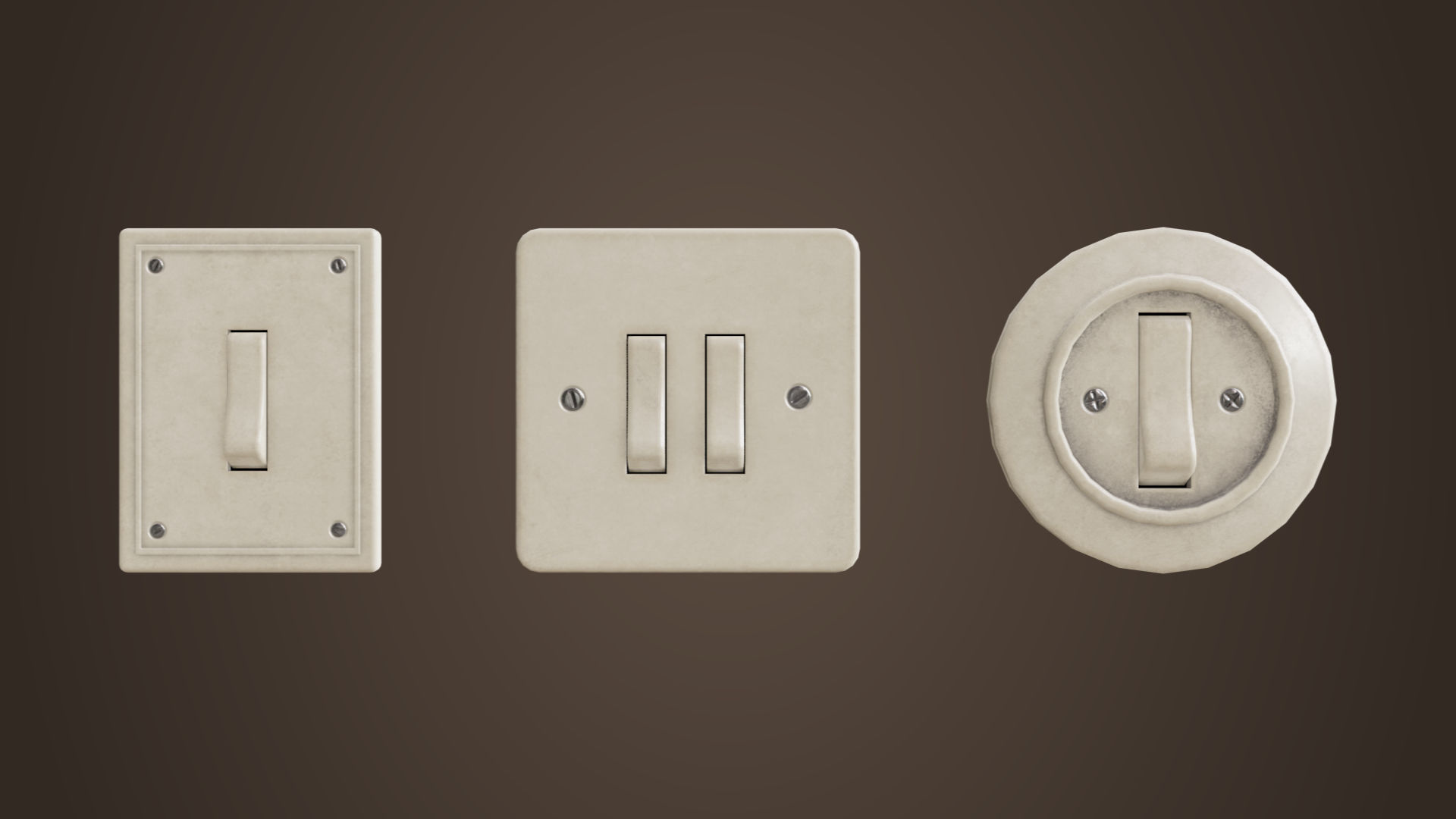 Vintage light switches Model set Low-poly 3D model_2