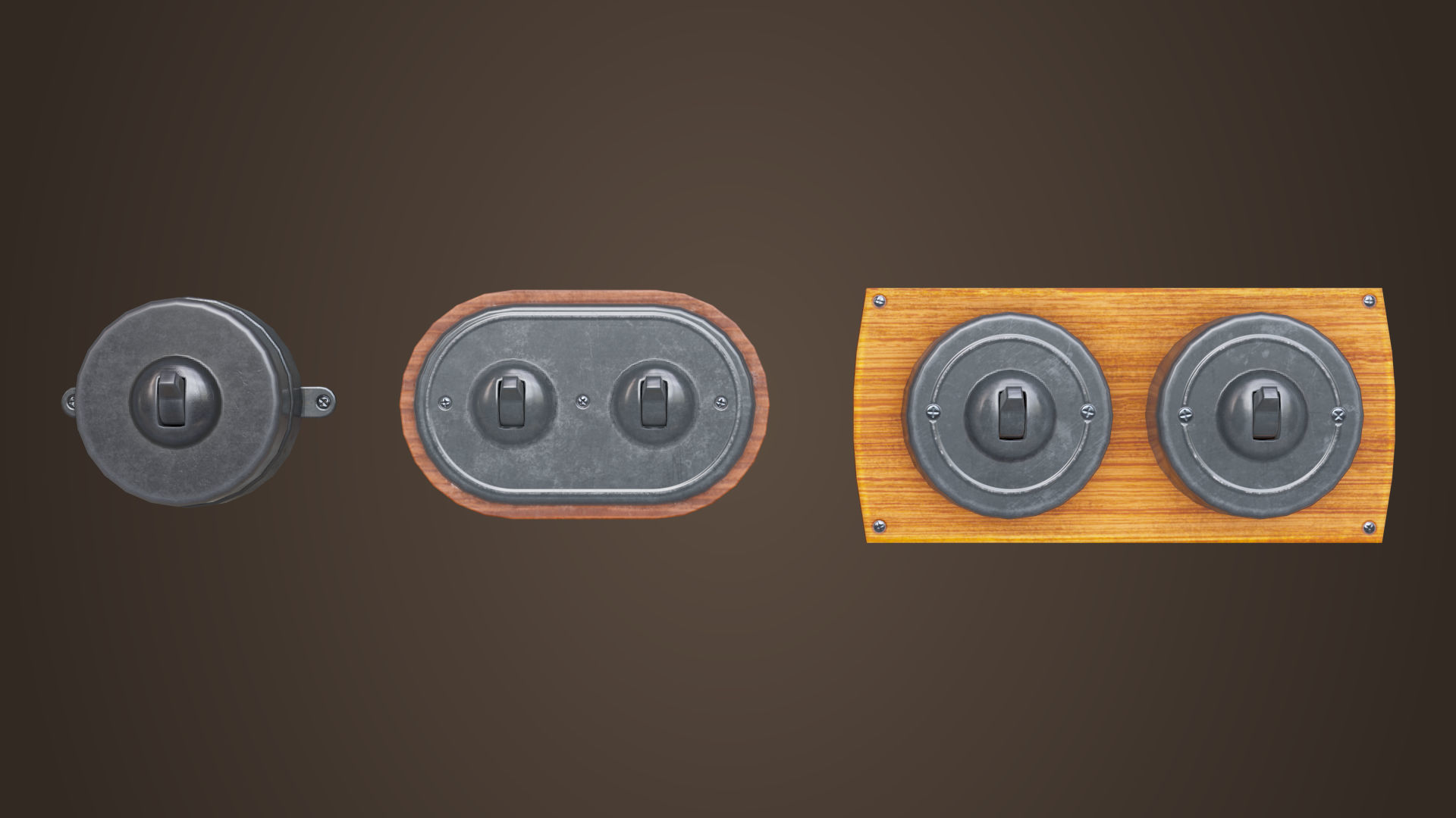 Vintage light switches Model set Low-poly 3D model_3