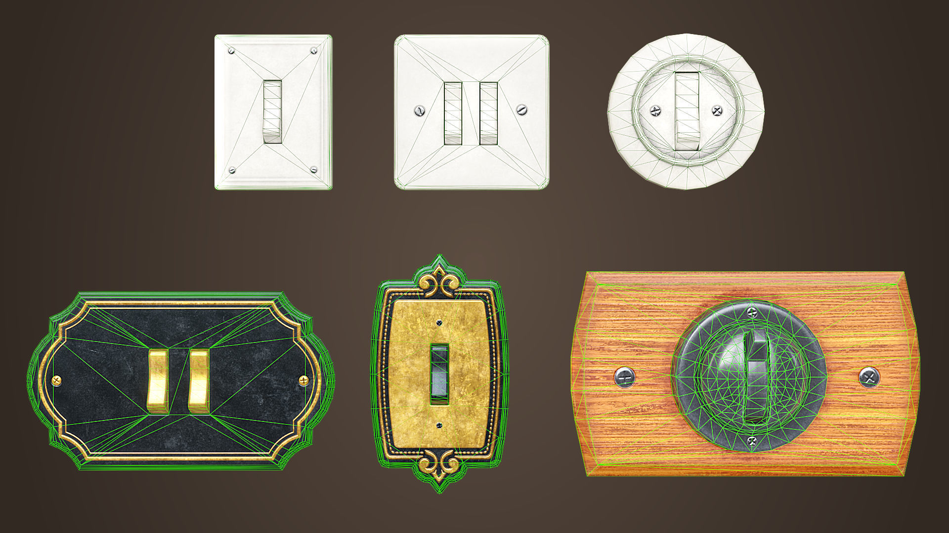 Vintage light switches Model set Low-poly 3D model_15