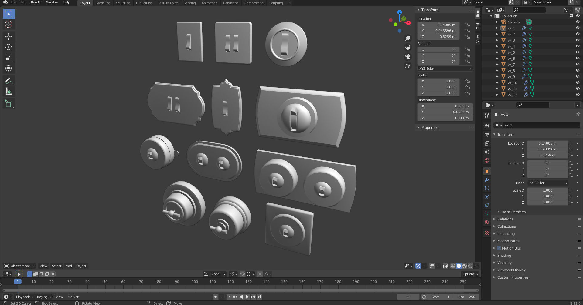 Vintage light switches Model set Low-poly 3D model_16