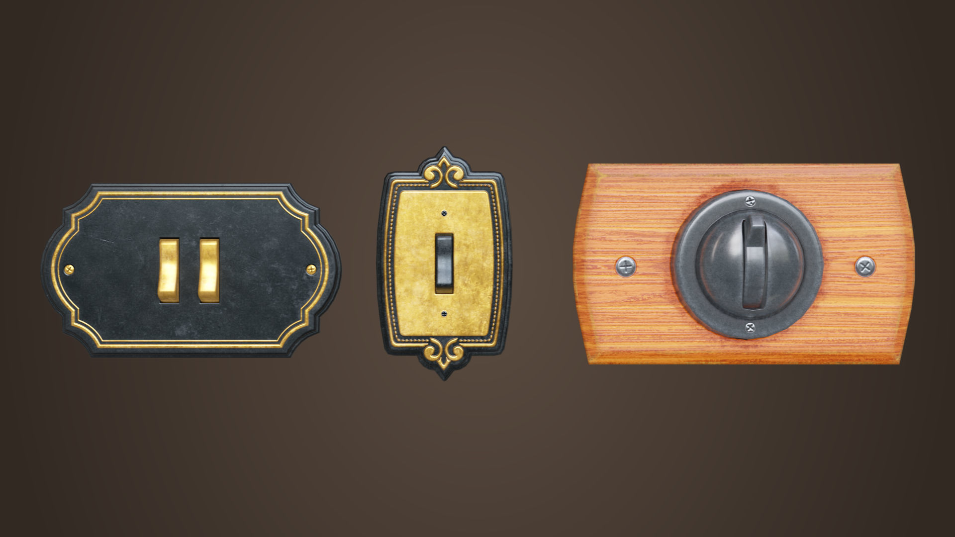 Vintage light switches Model set Low-poly 3D model_1